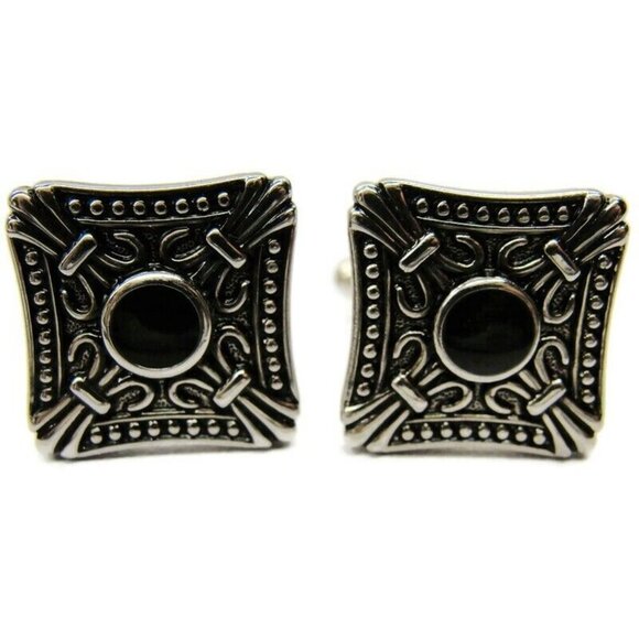 Cufflinks Square Black Onyx Unique Design Tux Shirt Dress Suit Vintage - Picture 9 of 9